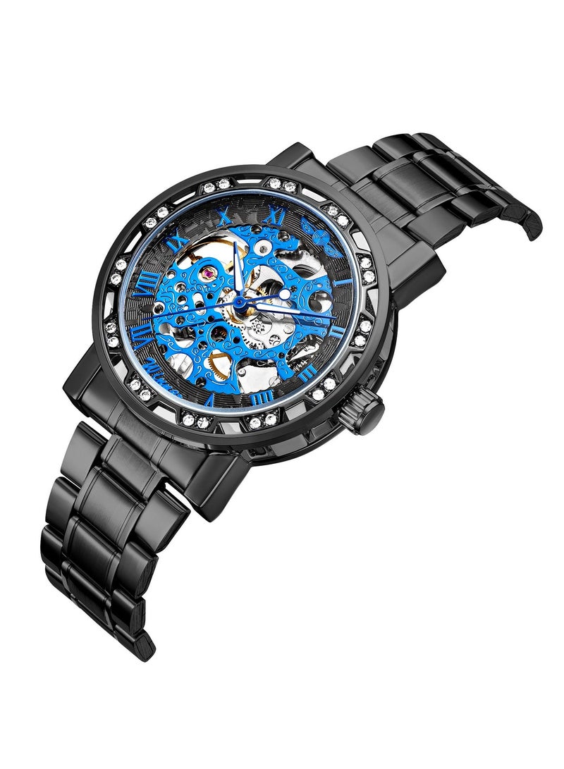 وينر ساعة يد رجالية أوتوماتيكية ميكانيكية مقاومة للماء والصدأ بسوار أسود من الستانلس ستيل - Image 5